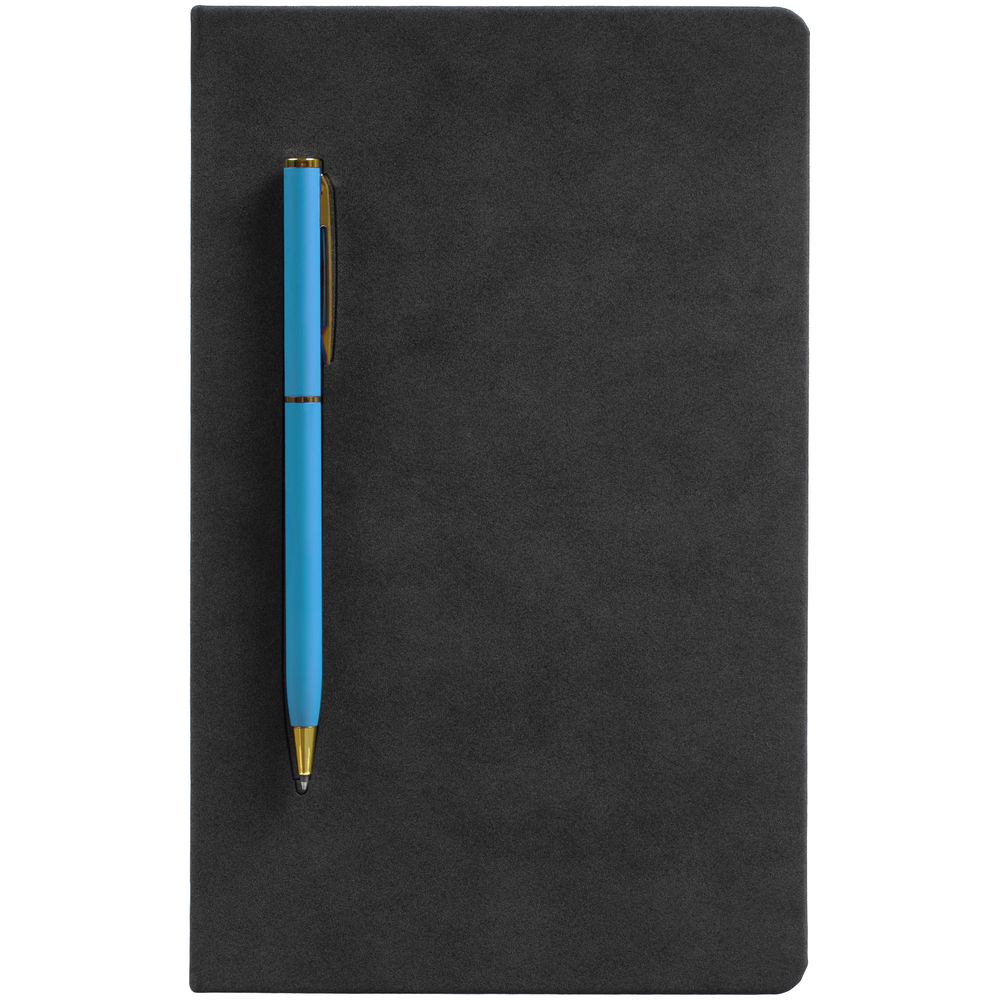 картинка Блокнот Magnet Gold с ручкой, черный с голубым от магазина "Paul's collection"