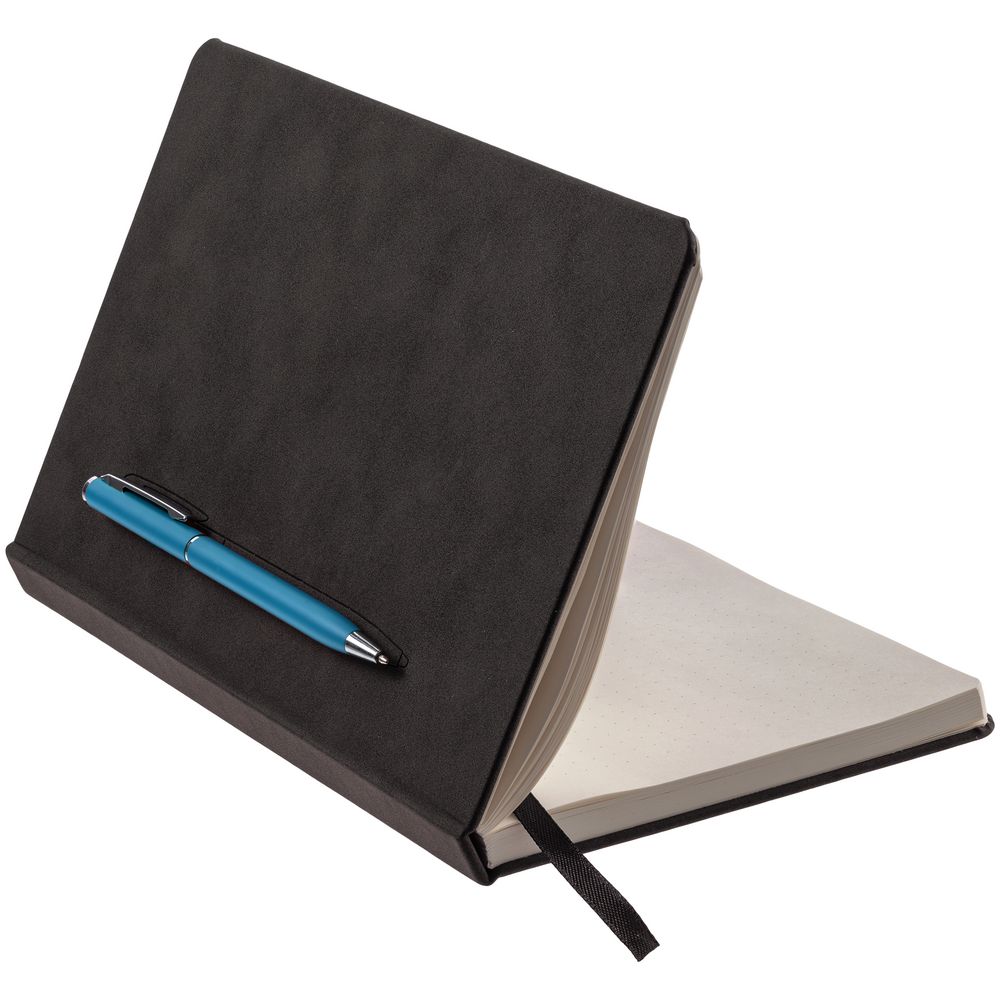 картинка Блокнот Magnet Chrome с ручкой, черный с голубым от магазина "Paul's collection"
