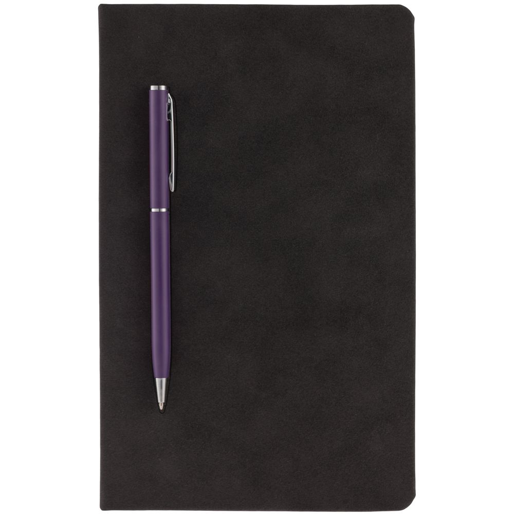 картинка Блокнот Magnet Chrome с ручкой, черный с фиолетовым от магазина "Paul's collection"
